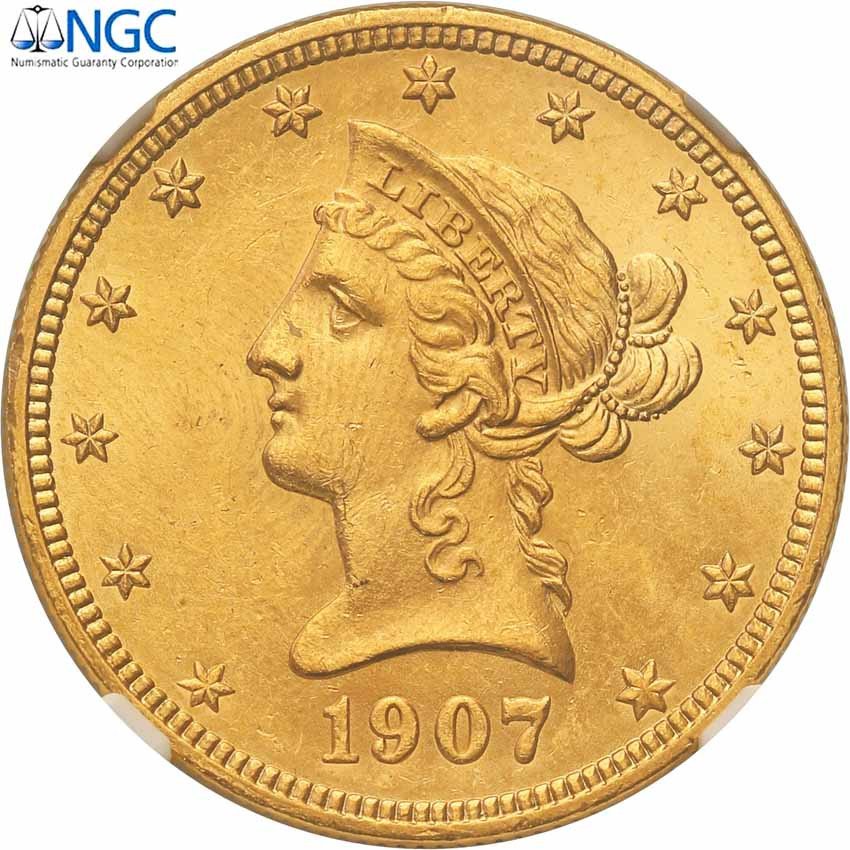 USA. 10 dolarów 1907 Filadelfia NGC MS63